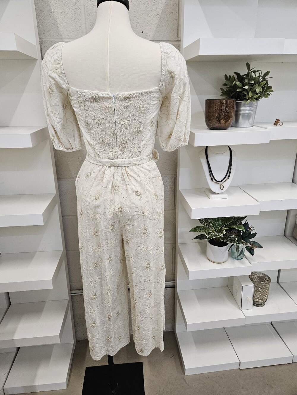 Cream And Gold Embroidered Jumpsuit - Picture 8 of 10